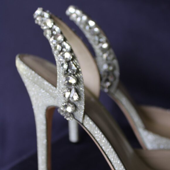 AMINAH Abdul Jillil SOLEIL SLINGBACK rhinestone stilleto metallic silver heels - Picture 5 of 10